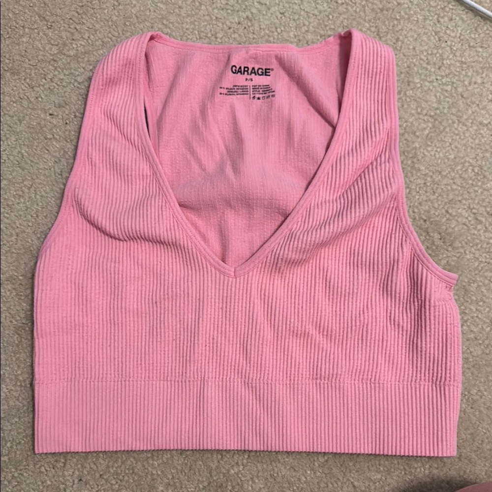 Garage Pink Ribbed Crop Tank Top